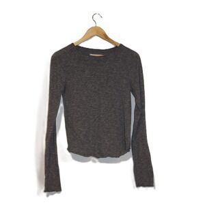We The Free Long‎ Sleeve Crew Neck Lettuce Hem Top Charcoal Gray Size Medium
